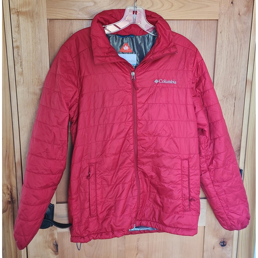 Columbia Red‎ SMALL Puffer Jacket Omni Heat Quilted Pockets Outdoors Hiking Warm